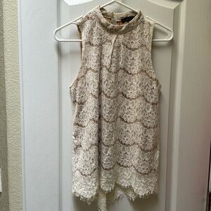 High neck beige lace blouse